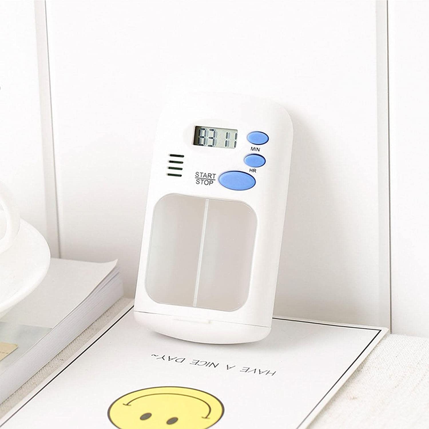 Giftock travel Pill Dispenser Case, Pill Reminder Medicine Dispenser Two Slot Pill Box with Alarm with 0.7 Inches LCD Transparent Card Buckle Holder for Elders, White color, 1Pcs