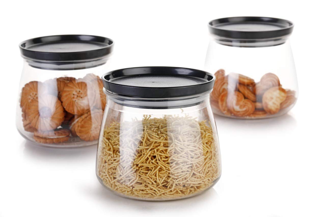 Giftock Airtight Handi Shape Container Jar for Kitchen - 900ml Jar Set for Kitchen Storage - Unbreakable Plastic Jar with Air-Tight Design(Black) (6)