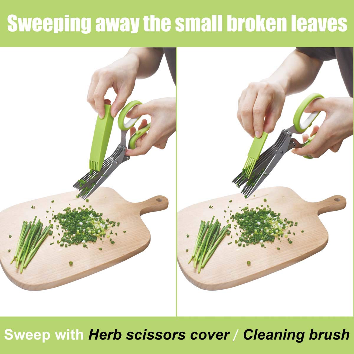 Giftock Herb Cutter Scissors 5 Blade Scissors Kitchen Multipurpose Cutting Shear with 5 Stainless Steel Blades & Safety Cover & Cleaning Comb Cilantro Scissors Sharp Shredding Shears Herb Scissors Set (Green