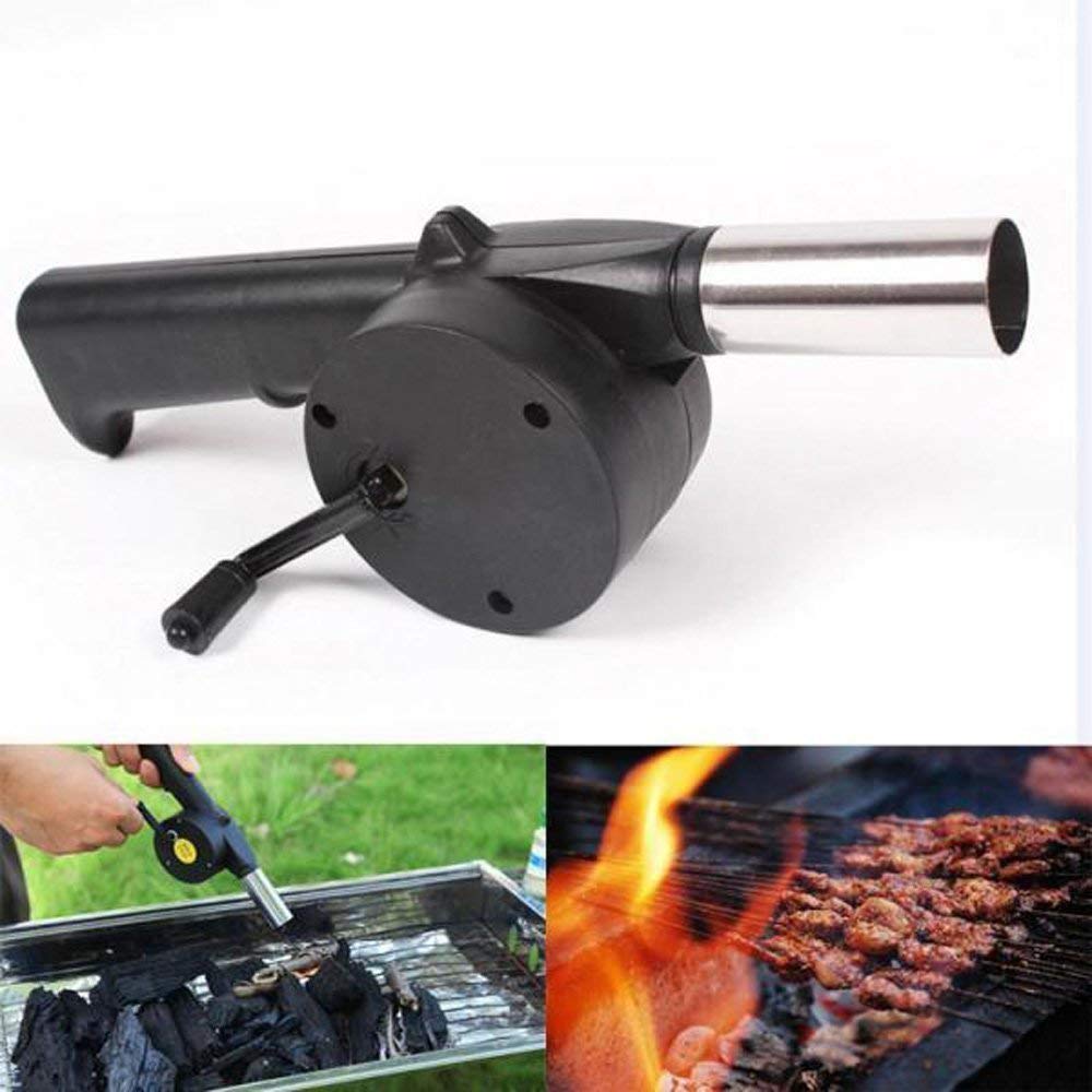 Giftock Glord Stainless Steel Standard Portable Hand Powered Bbq Fan Air Blower For Outdoor Camping Picnic Charcoal Grill Barbecue (Multicolour).