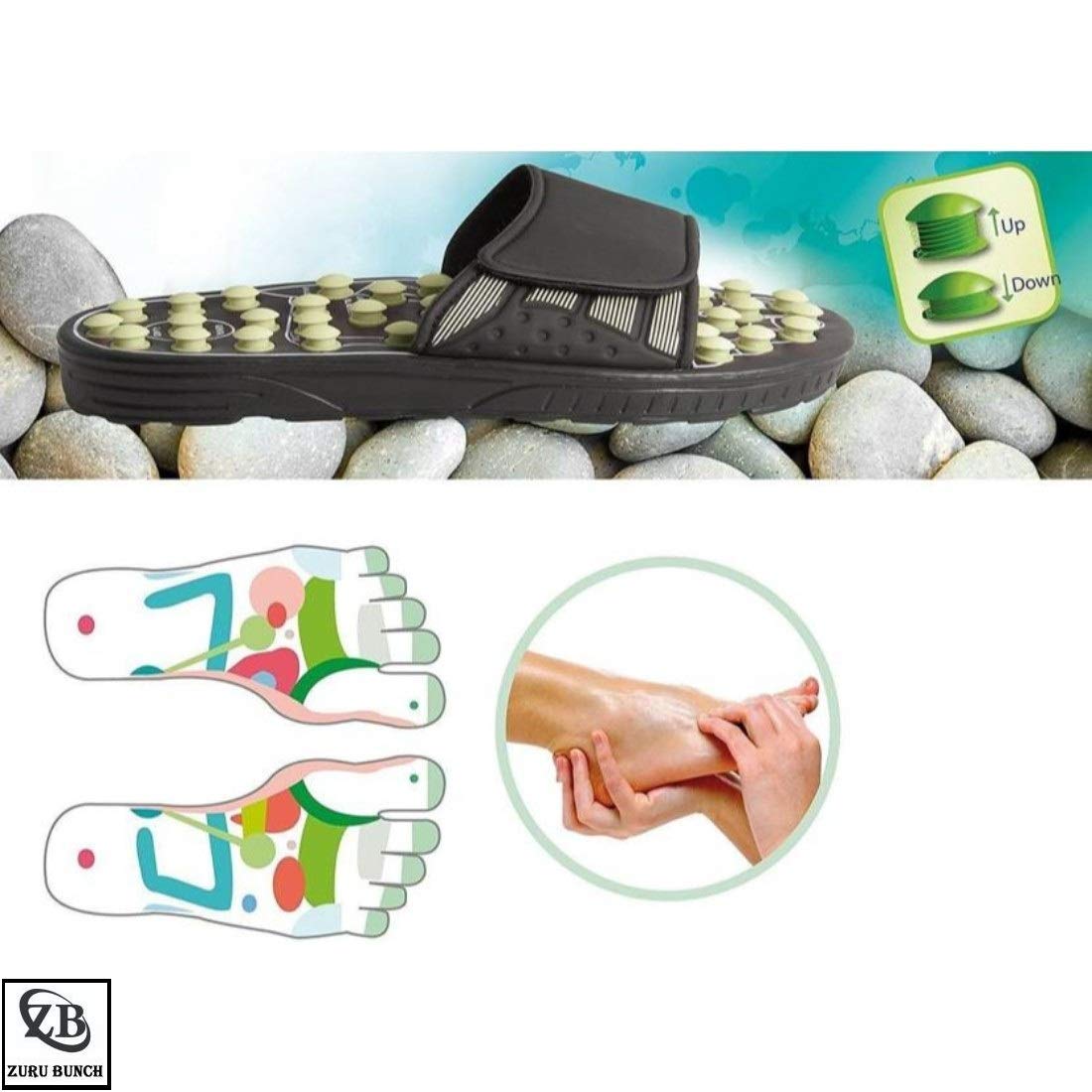 Giftock Spring Acupressure Magnetic Therapy Sandals |Yoga Paduka Acupressure Foot Relaxer| Foot Massager Slipper| Rotating Acupressure Foot Slippers for Men & Women (6 UK)