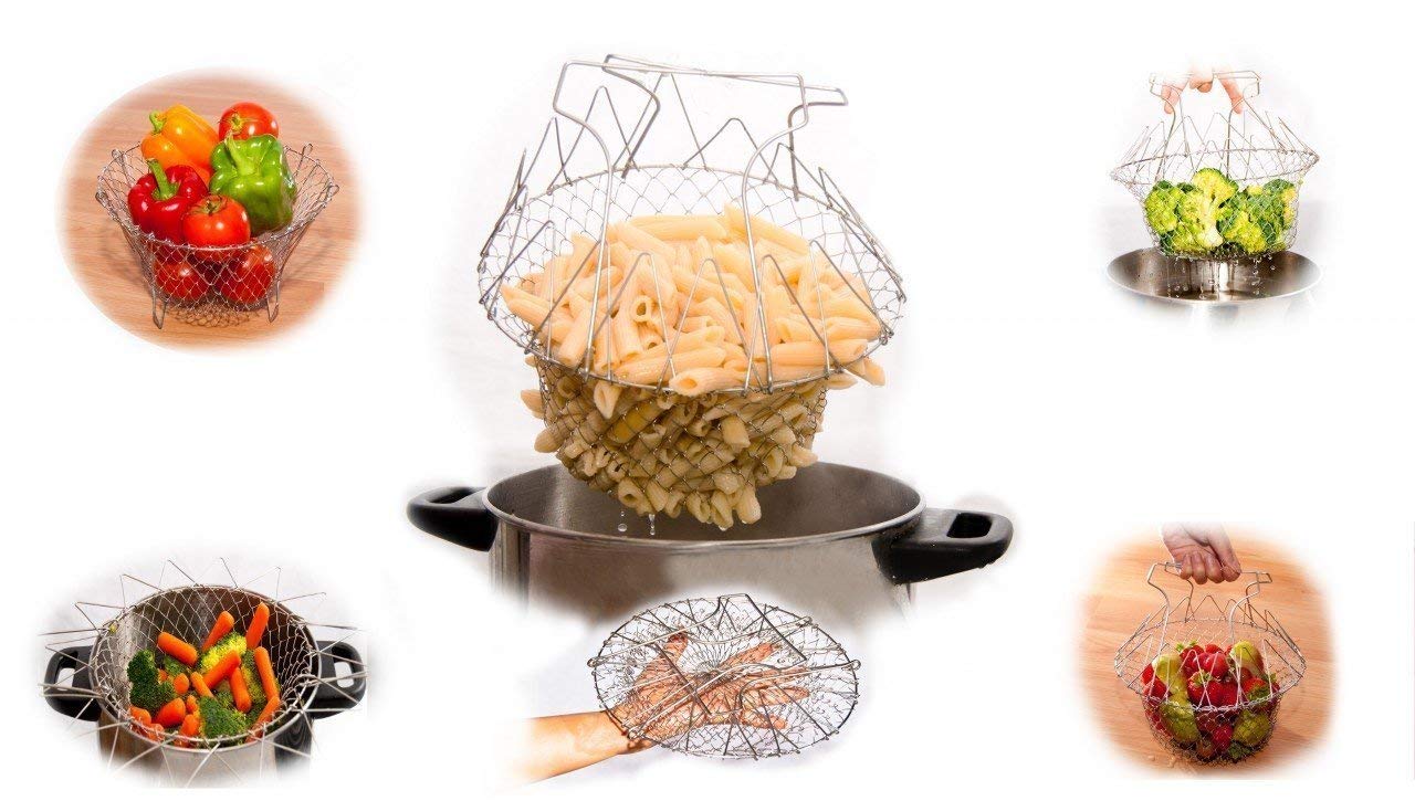 Giftock Stainless Steel Collapsible Frying Basket Multifunctional Chef Cooking Basket Deep-Frying Basket Flexible Cooking Tools for Frying Food, Washing Fruits, Vegetables 1