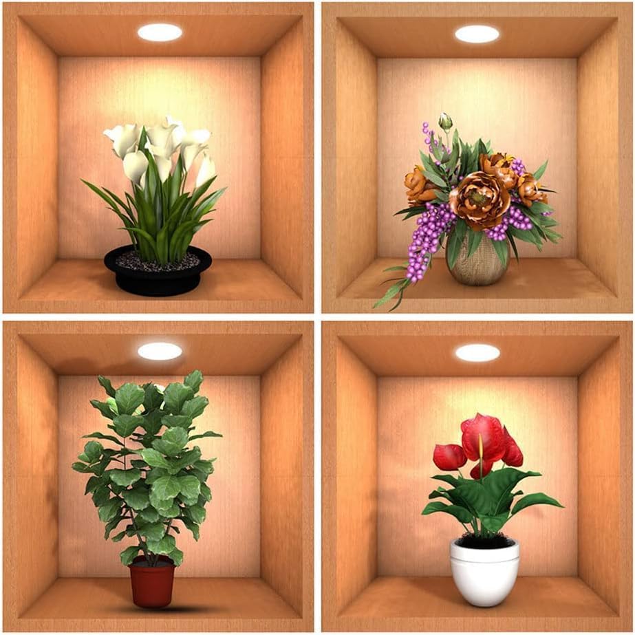 Giftock 3D Flower Wall Sticker - 4 Pcs New Creative Simulation Green Plant Pot Stickers, Self Adhesive Waterproof Wall Paper Decorative Stickers