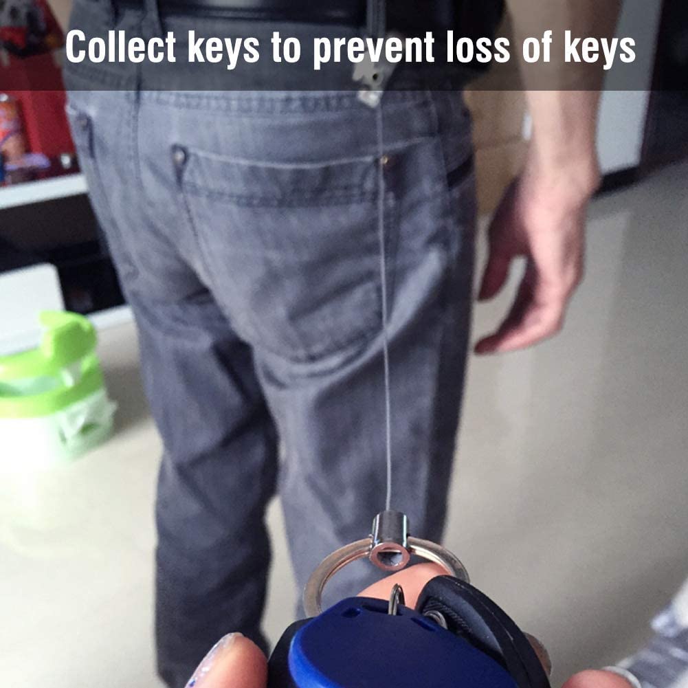 Giftock Retractable Holding Key Chain Ring Clip With Tools Metal Wire Round Split Key Chain Wire Rope Key (1Pcs) (Multicolor)