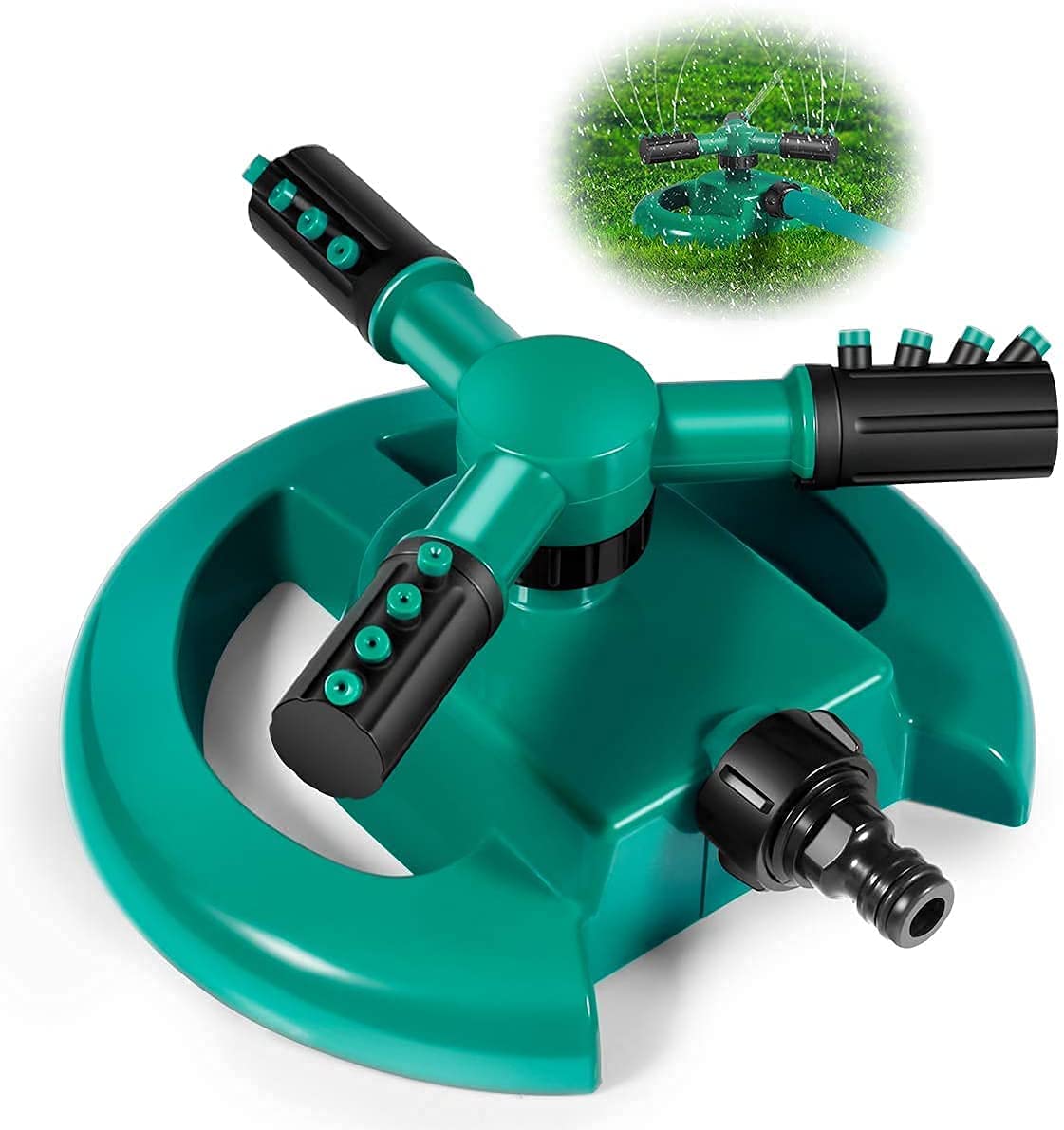 Giftock 1 Pc Automatic 360 ° Rotating Adjustable Round 3 Arm Lawn Water Sprinkler for Watering Garden Plants/Pipe Hose Irrigation Yard Water Sprayer (Green)