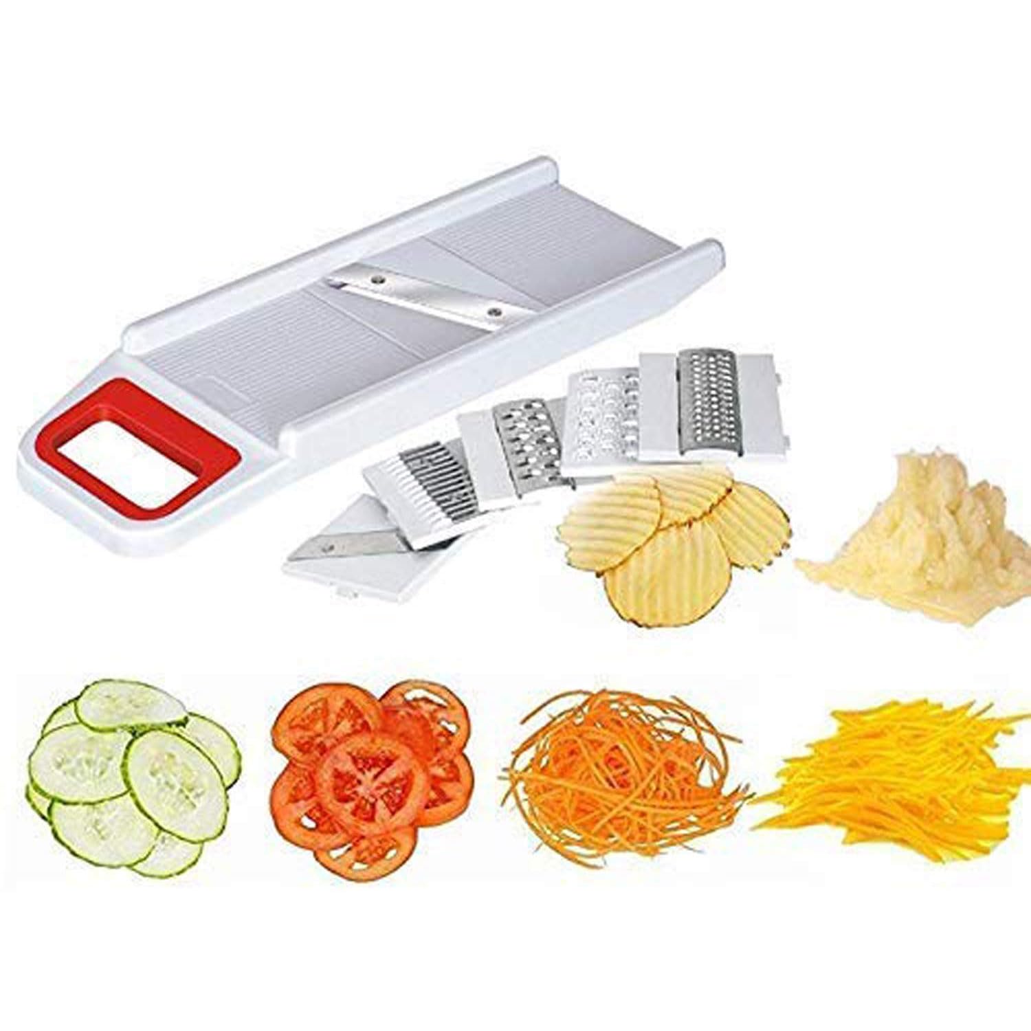 Giftock 6 in 1 Slicer for Kitchen, Vegetable Slicer Crusher Multi Blade Potato Chip, Veggie Slicer, Vegetable Cutter, Julienne Shredder Use in Kitchen - White(Pack of 1)