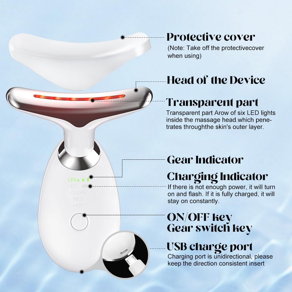 Giftock Neck Face Massager, Firming Wrinkle Removal Tool, Vibration Massager with 3 Color Modes for Skin Tightening Face Sculpting