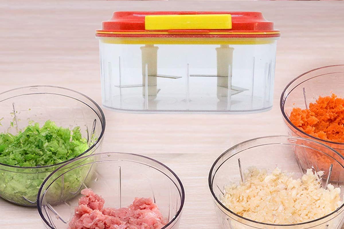 Giftock Vegetable & Nuts Chopper/Dori Chopper Dual Blades Twins Chopper Hand-Powered Double Bowl Twin Fruit & Vegetable Big Twin Chopper with 2 Chopping Blade Cutter Mixer Manual Food Processor