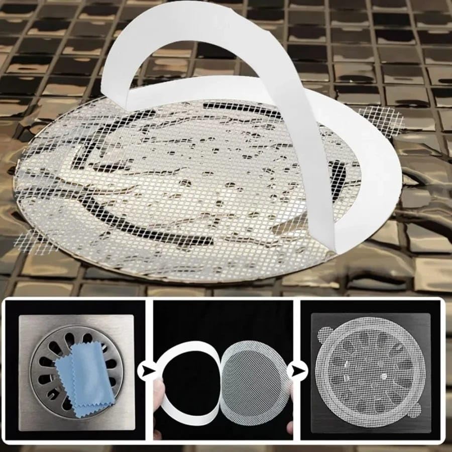 Giftock 10-Pack Disposable Shower Drain Hair Catcher, 90mm/3.54inch Waterproof Drain Hair Catcher for Shower Drain, Bath Hair Catcher Shower Mesh Sticker for Bathroom Bathtubs