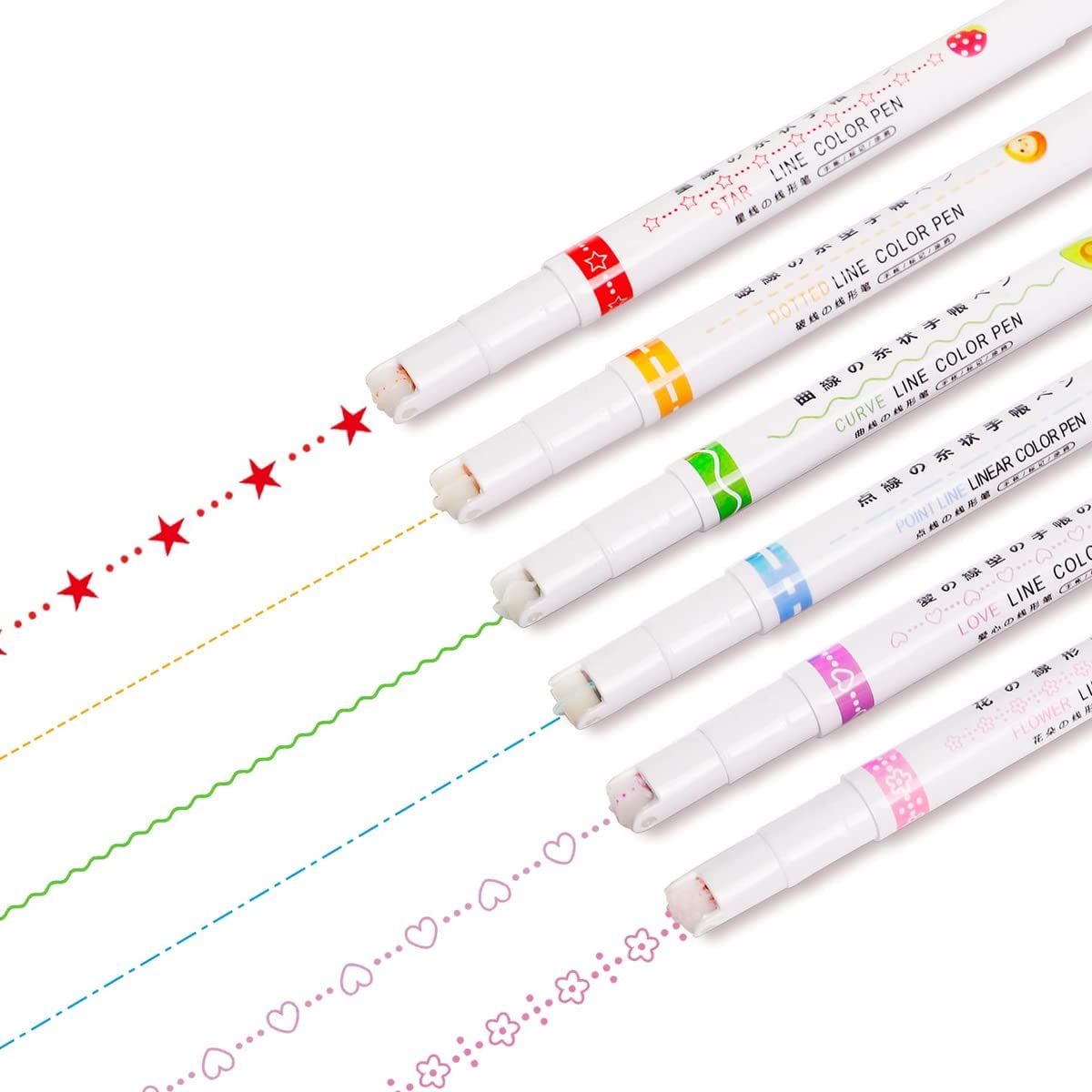 Giftock Designer Highlighter Pens Set, Line Markers Colors Pen For Adults & Kids Writing Drawing School Supplies, 6 in 1 Drawing Liner Marker Is 6 Different Curve Shapes