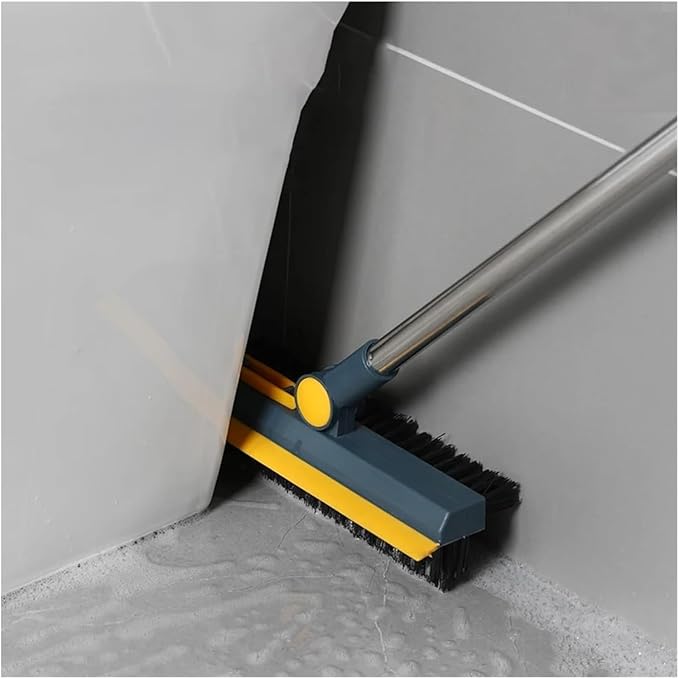 3 in 1 V-Shaped Corner Floor Cleaning Bathroom Brush with Wiper and Tweezers,180° Rotatable Long Handle Floor Cleaner Bristles for Tile Bathroom Scrubber (3 in 1 Blue Brush)
