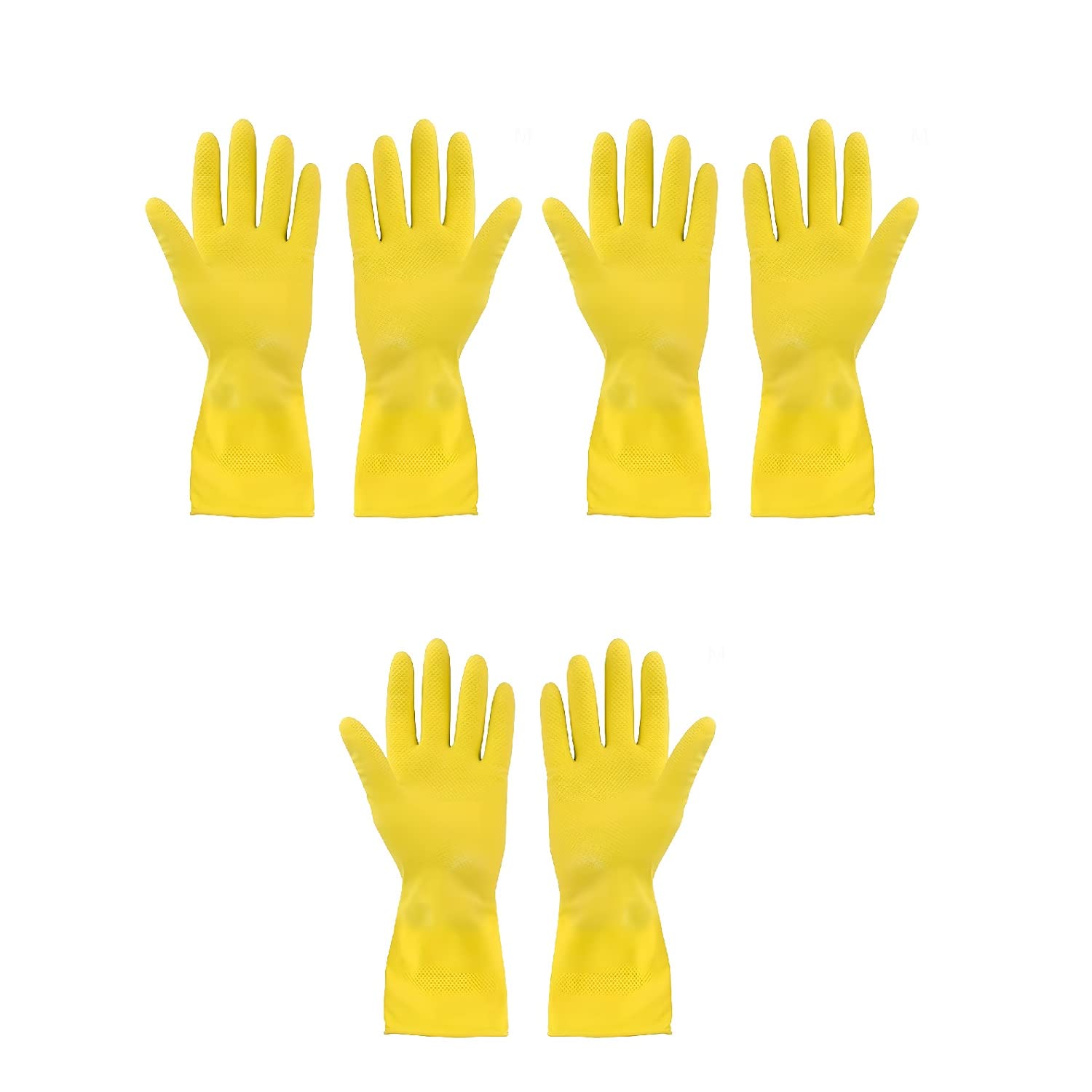 Giftock 3 Pair Reusable Household Rubber Cleaning Gloves,Dishwashing Gloves, Kitchen Cleaning, Working, Painting, Gardening, Pet Care || (Free Size, Yellow)