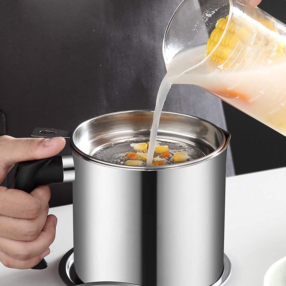 Giftock  Modular Kitchen Oil Filter Stainless Steel Household Oil Pot with Lid Cooking (Best Oil & Health Shaver) Oil Fat Separator for Filter Residue 1.5L