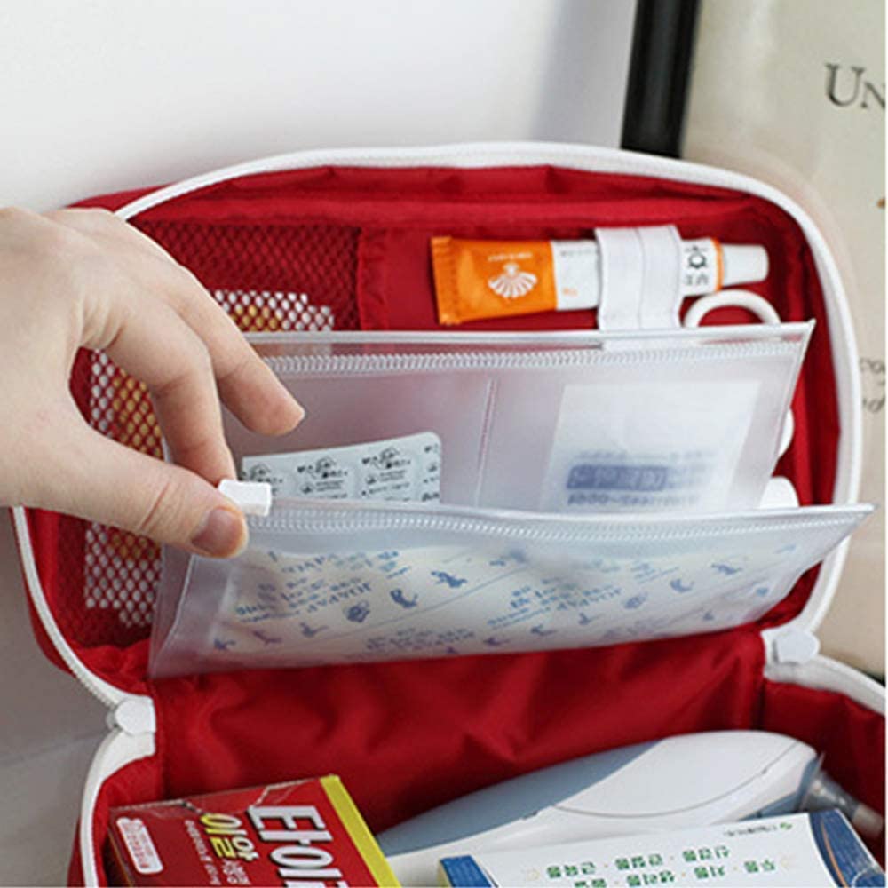 Giftock Travel Medicine Pouch Emergency First Aid Kit Box Organizer with Medicine-Pocket Empty Bag for Travelling Car, Home, Office (Red)