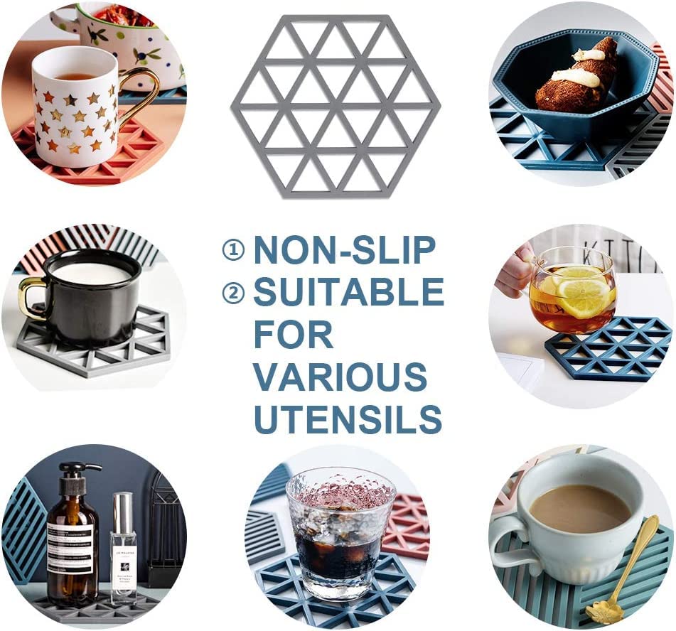 Giftock Silicone Trivets 6 Pcs 6.33 5.5 in Non-Slip Heat Resistant Hot Pots and Pans Holder, Expandable Hexagon Mats for Kitchen Cooking Counter