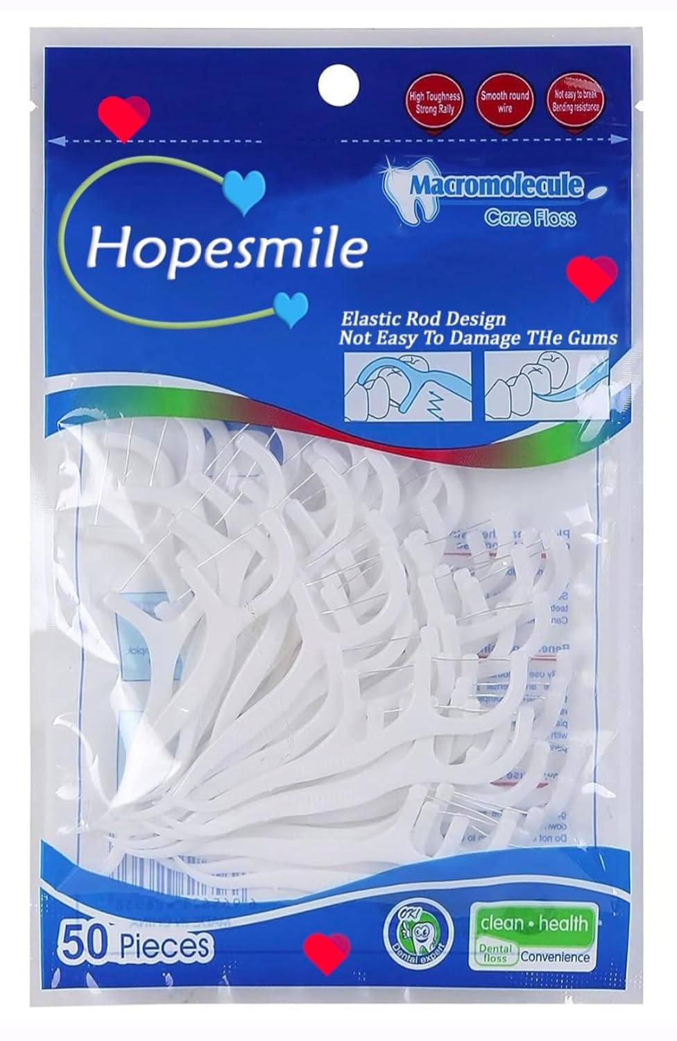 Giftock 3 in 1 Tooth Cleaning Dental Floss Toothpick Plastic Set for Clean Teeth Fresh Breath and Healthy Gums 50 Piece Set White