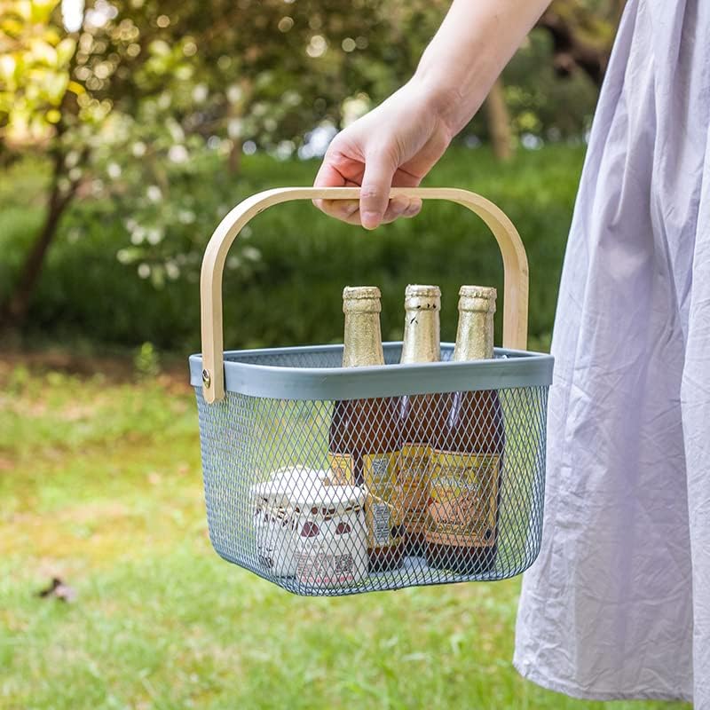 Giftock Metal Wire Basket With Handle|Storage Basket Fot Fruits, Books|Mesh Open Storage Bin|Storage Organizer