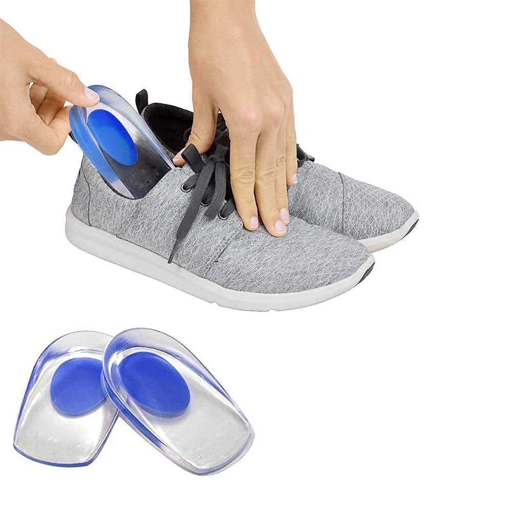 Giftock 1 Pair Men Women Silicon Gel Heel Cushion Insoles Soles Relieve Foot Pain Protectors Spur Support Shoe pad High Heel Inserts Blue