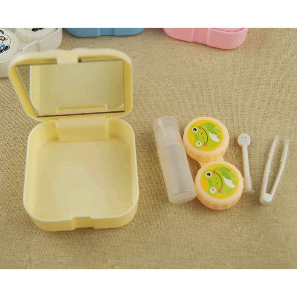 Giftock Travel Storage Contact Lens Case Mirror Box - Travel Contact Lens Case Box Mini Cartoon Square Plastic Contact Lens Case Easy Carry Mirror Container Holder(1Pcs)
