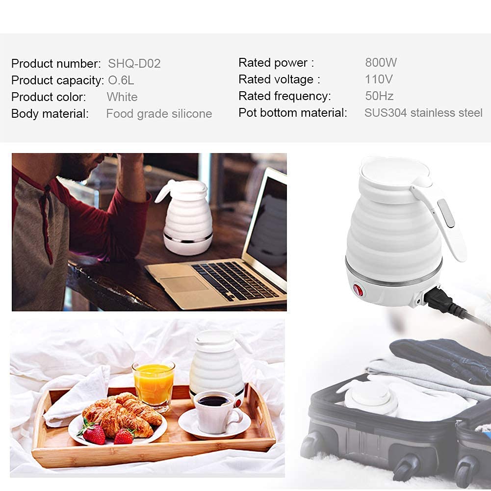 Giftock Travel Foldable Electric Kettle,Collapsible Electric Kettle Food Grade Silicone Small Electric Kettle Boiling Water, Used in Coffee,Tea,Milk,Dual Voltage(600ml,110-220V) (Multi Colour)
