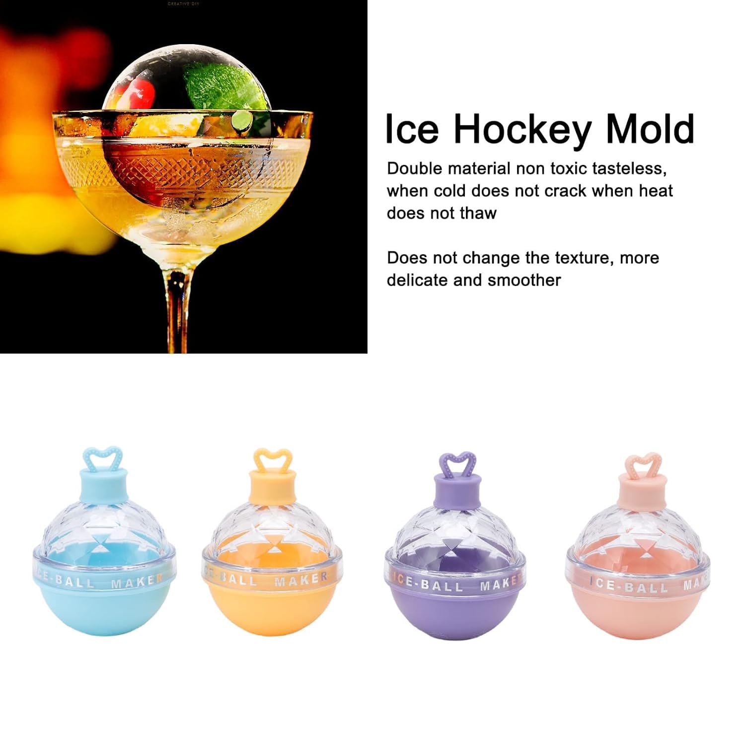 Giftock Ice Cube Tray, Large & Round Sphere Ice Mould Made of Silicone Ice Ball Makers Reusable Whiskey, Cocktails, Drinks & Wine 1 Pcs Multicolor