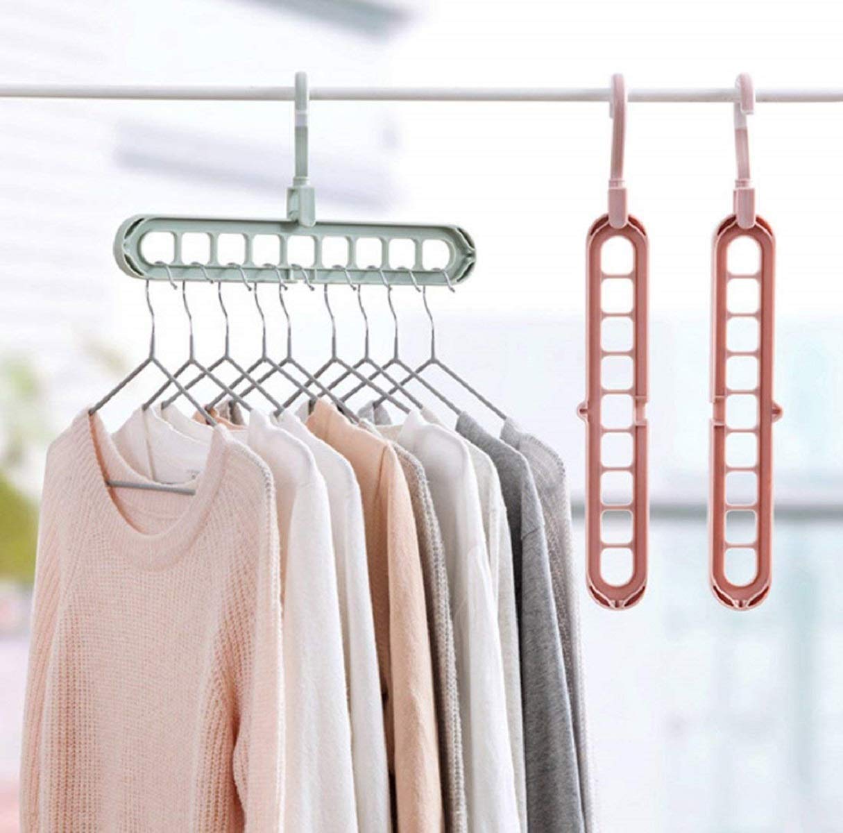 Giftock New Foldable_ Hanger Multi- Function Storage Rack Magic Rotating Anti- Skid Folding Drying Rack Portable Hanging Household Wet and Dry Clothes Hanger Closet Hook (Pack of 5)