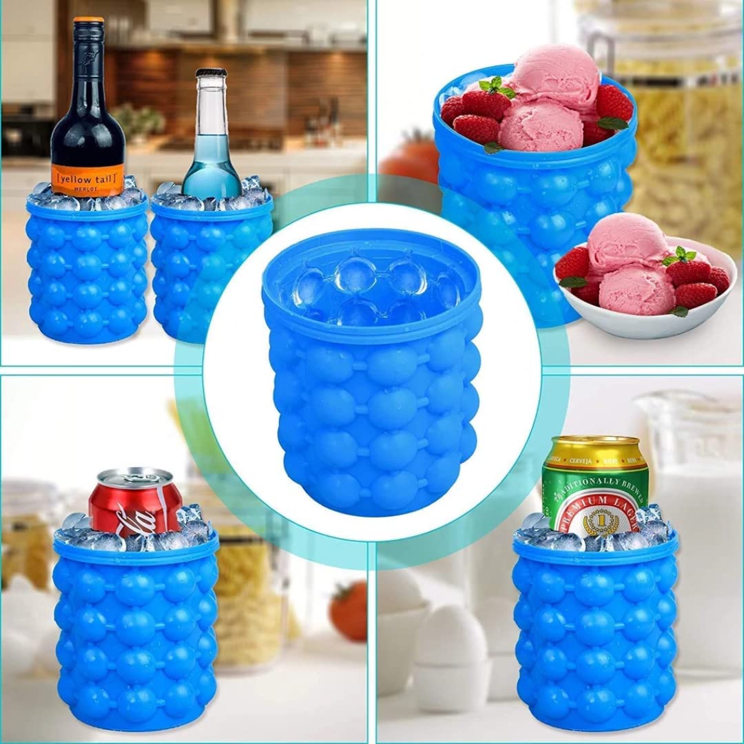 Giftock  Ice Cube Maker Mould Ice Tray, Silicone Ice Bucket, (2 in 1) Ice-Ball Makers for Home, Round Portable Ice Bucket for Frozen Whiskey, Cocktail, Beverages|Space Saving Ice Cube Maker for Party