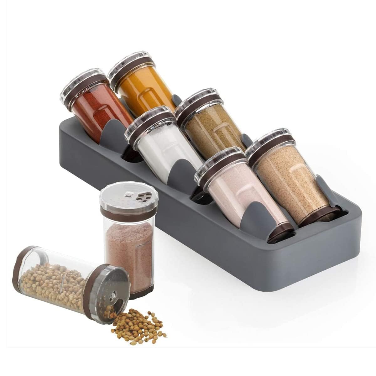 Giftock Space Saver Spice Rack 6 in 1 Non-Skid 3 Slanted Tier Hanging 6 Jars Spice Rack for Kitchen