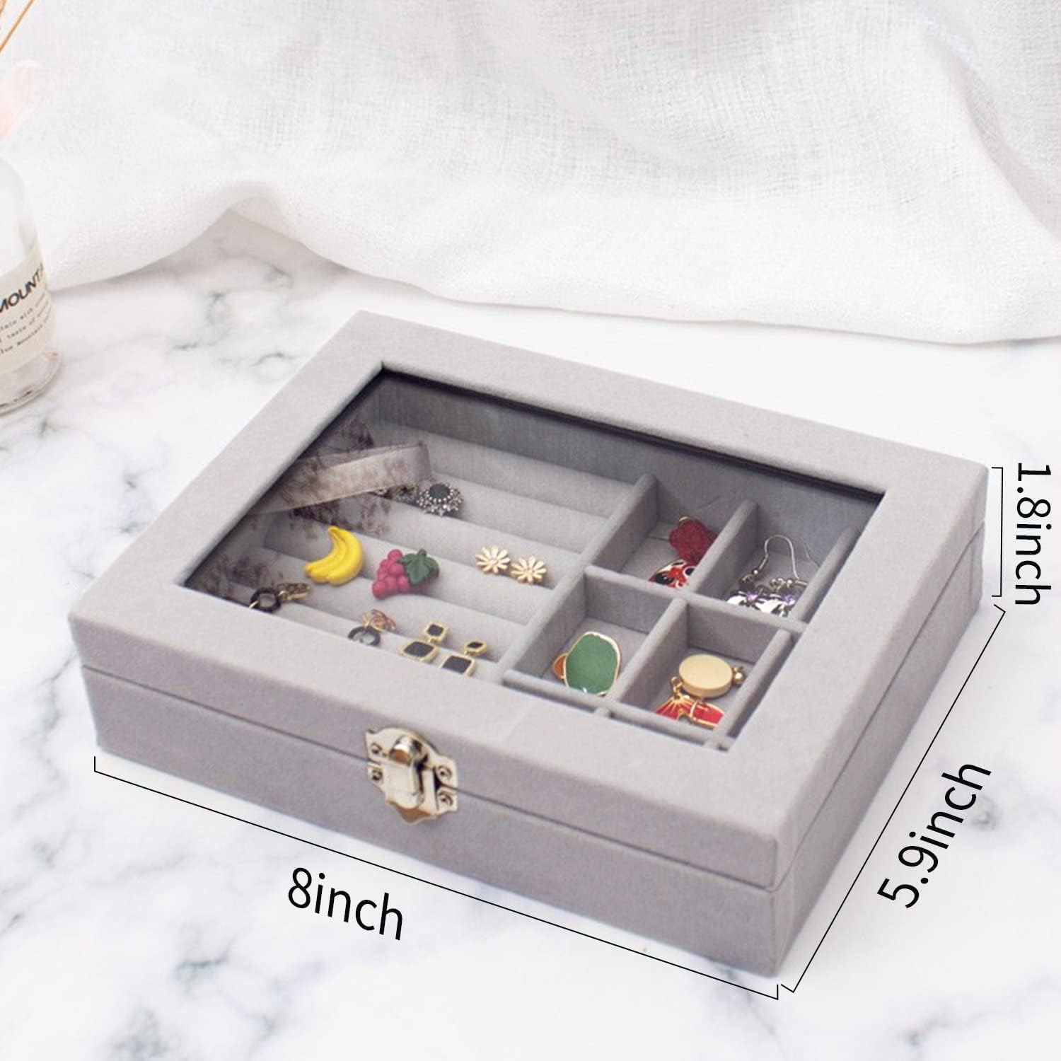 Giftock Jewellery Storage Box - Multipurpose Transparent Velvet Cufflink,Display Ring & Earring Organizer-Adjustable 12 Compartment & 8 Rows for Jewelry,Jhumkas,Stud,Travel Friendly Box for Gifts