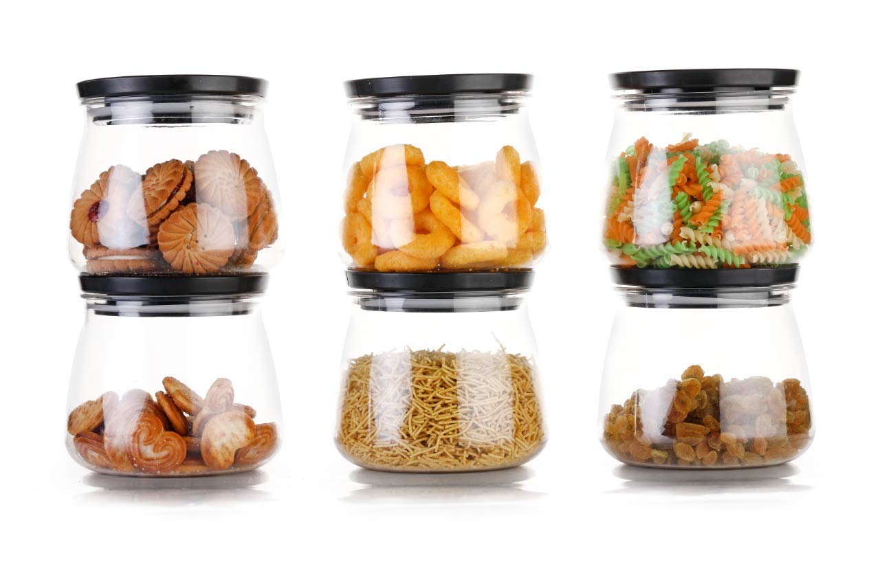 Giftock Airtight Handi Shape Container Jar for Kitchen - 900ml Jar Set for Kitchen Storage - Unbreakable Plastic Jar with Air-Tight Design(Black) (6)