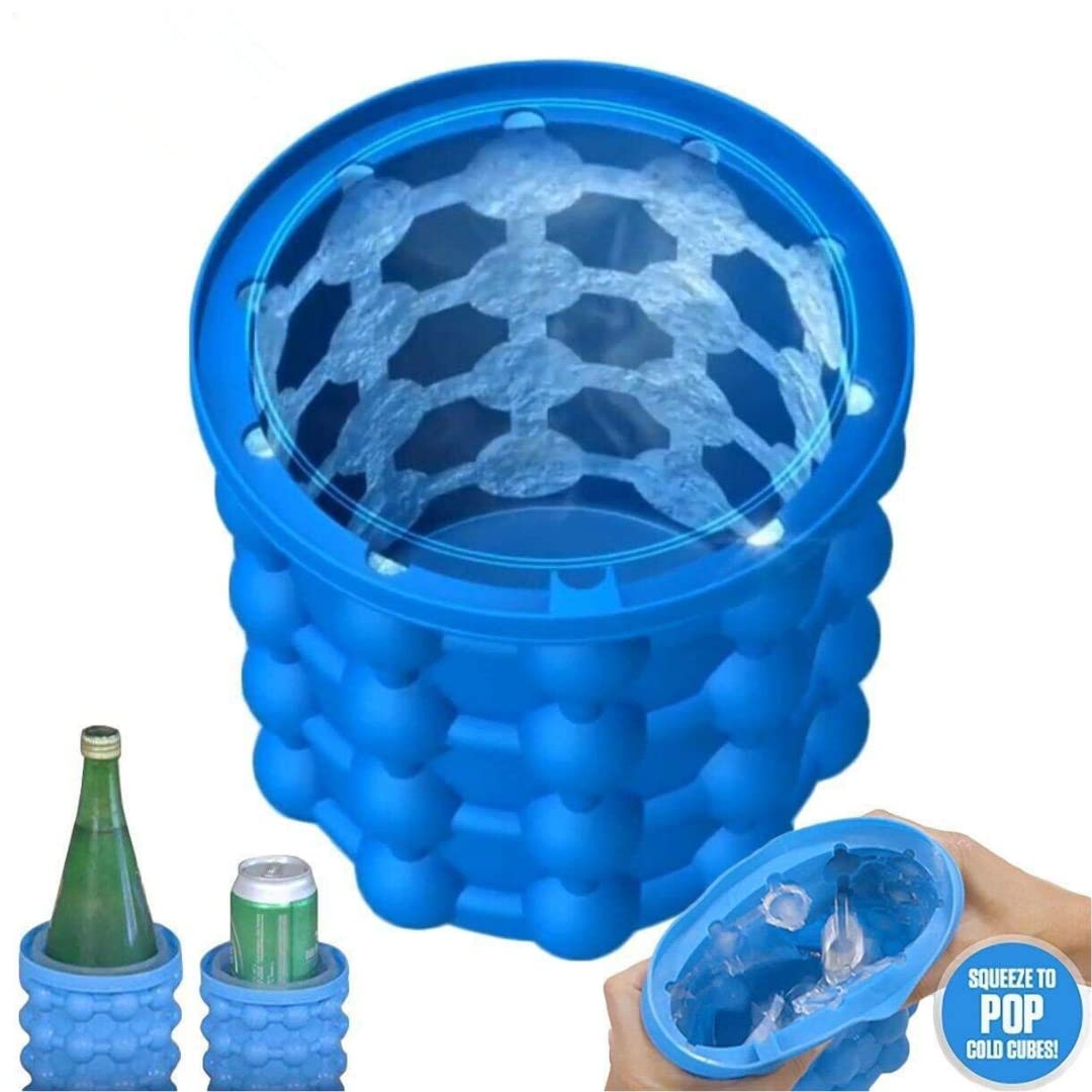 Giftock  Ice Cube Maker Mould Ice Tray, Silicone Ice Bucket, (2 in 1) Ice-Ball Makers for Home, Round Portable Ice Bucket for Frozen Whiskey, Cocktail, Beverages|Space Saving Ice Cube Maker for Party