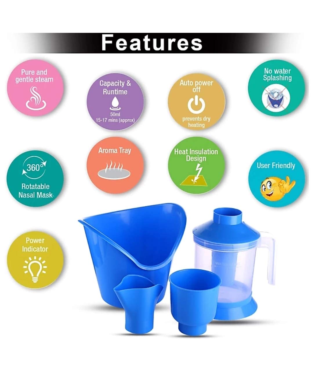 Giftock 3 in 1 Vaporizer machine Facial Steamer and Nose Steamer, cold & cough Steamer Nozzle Inhaler and Facial Steamer Machine Vaporizer Color May Vary Vaporizer (Blue)