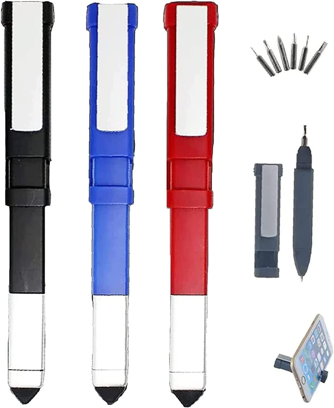 Giftock 2PCS Pen Shaped Phone Holder with Screwdriver Set, Touch Screen Stylus Pen, Multifunctional 4 in 1 Tech Tools Pen with Phone Stand & 7 common screwdriver bits for Home, School, Office ( Multi Tool Pen )