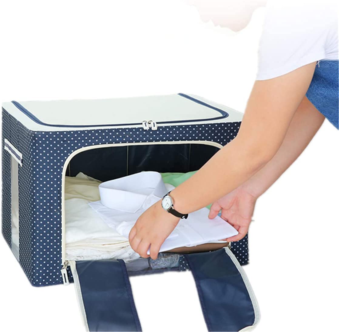 Giftock 1 Pack Large Capacity Clothes Under-Bed Storage Bag Organizer with Reinforced Handle Thick Fabric for Comforters, Blankets with Sturdy Zipper, Clear Window (24 Litre)