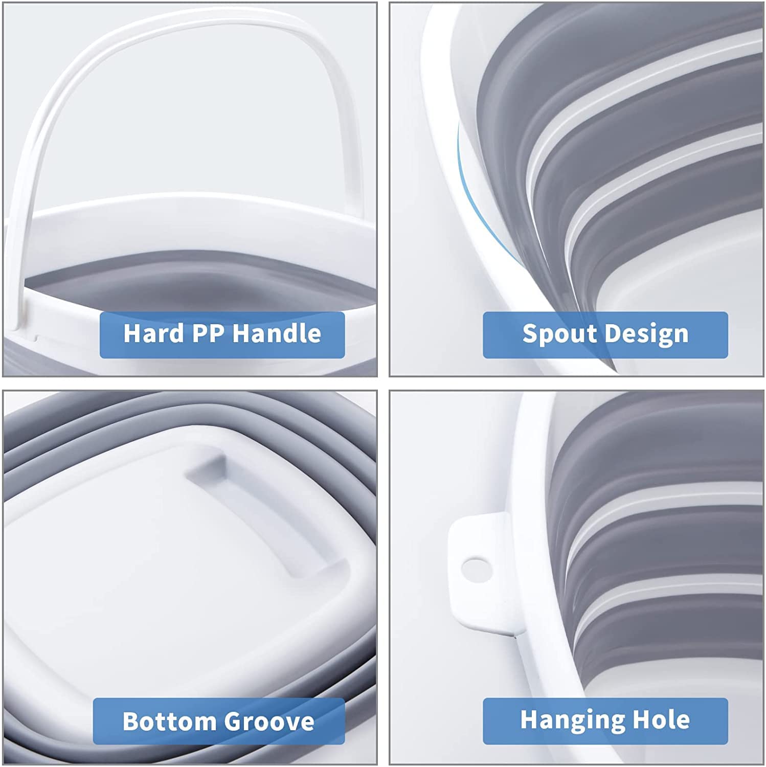 Giftock 10L Collapsible Bucket Portable Folding Bucket Lid Silicone Car Washing Bucket Children Outdoor Fishing Travel Home Storage