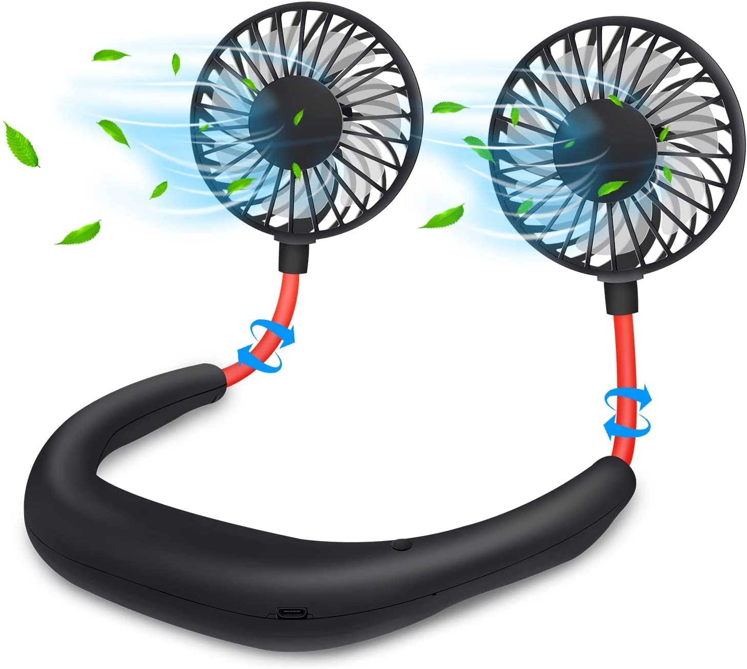 Giftock Personal Hand-Free Neck Fan- Mini Portable Usb Rechargeable Fan with 3 Speed Adjustable & 360 Rotation Perfect for Home, Sport, Camping, Beach, Travel, Office, Headphone Design (Black)
