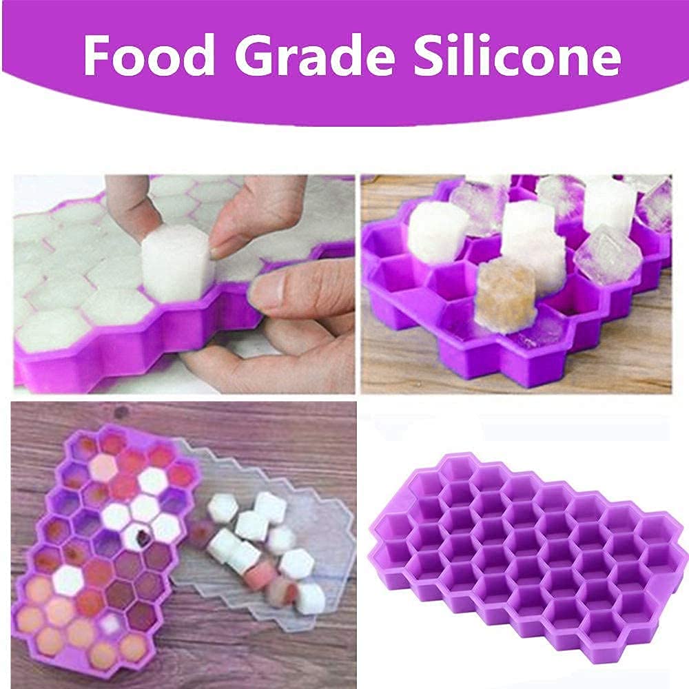 Giftock Flexible Silicone Honeycomb 37 Cavity Ice Cube Tray for Freezer Moulds Small Cubes Whiskey Fridge Bar Soft Ice Cube Tray -Pack of 1 Multicolor