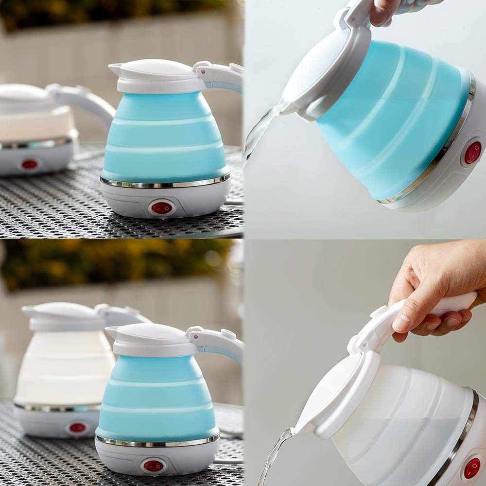 Giftock Travel Foldable Electric Kettle,Collapsible Electric Kettle Food Grade Silicone Small Electric Kettle Boiling Water, Used in Coffee,Tea,Milk,Dual Voltage(600ml,110-220V) (Multi Colour)