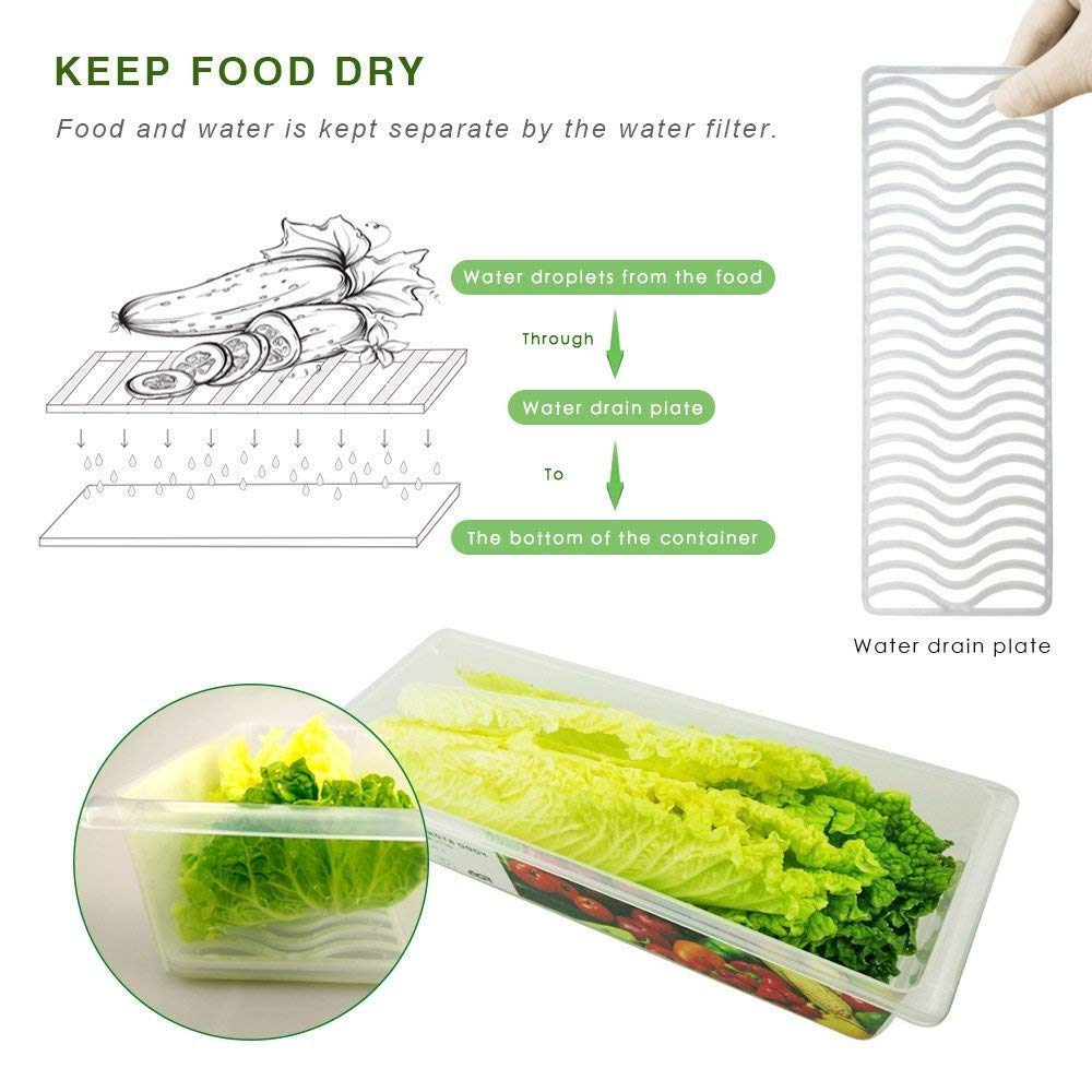 Giftock Food Storage Container with Removable Drain Plate and Lid Fridge Storage Box Stackable Plastic Freezer Storage Containers To Keep Fresh for Meat, Vegetables, Fruits etc. (1500ml, 2 Piece)