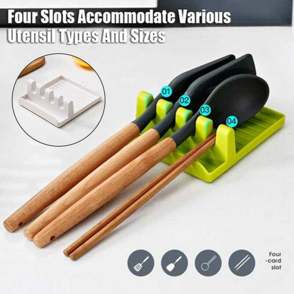 Giftock 4 Slots Cooking Utensil Storage Rack Silicone Spoon Rests Mat Stand Heat Resistant Cooking Spatula Holder Tray Kitchen Gadgets,Multifunctional Kitchen Storage Rack | Piece of 1
