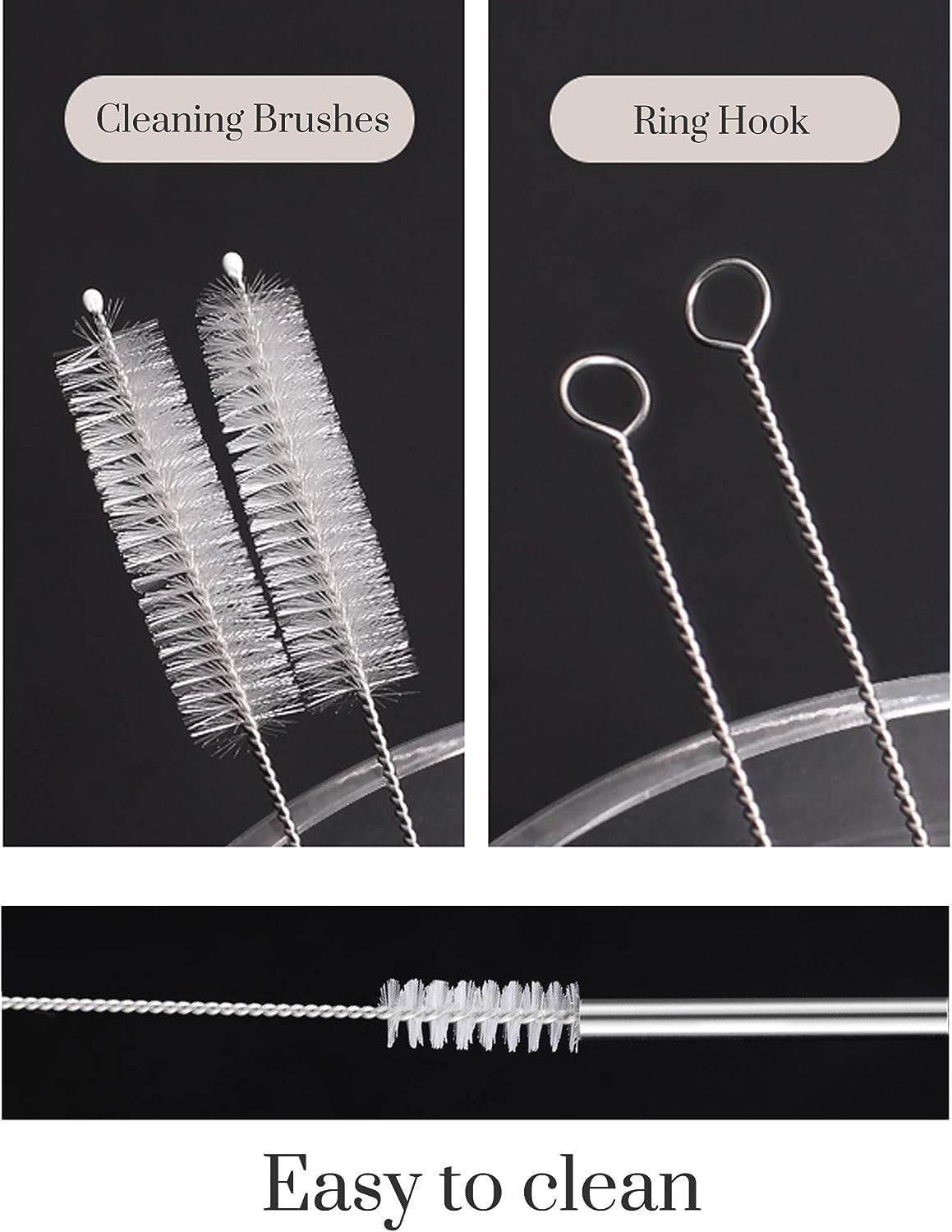 Giftock Set of 4 Reusable Metal Straws, Long Stainless Steel Straw with Cleaning Brushes, Drinking for 30 oz and 20 oz Tumblers.(2Bent + 2 Straight + 1 Brush)