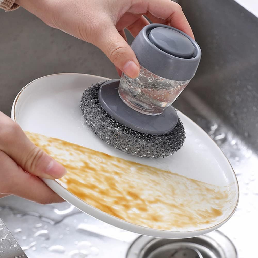 Giftock Tar Brush Dish Cleaning Brush with Liquid Dispensar Palm Dishes Pot, pan, Sink scrubbing Household soap Dispenser for Tool Dispensing wash Kitchen Utensils Scrubber Multipurpose in Home