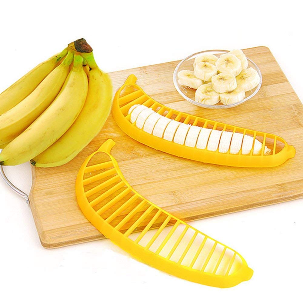 Giftock Banana Cutter - BPA Free Food Grade Plastic Banana Slicer for Kitchen Tools for Fruit Salad, Cutter for Cucumber, Sausage, Strawberry, Grapes(Standard Banana Size, Yellow)