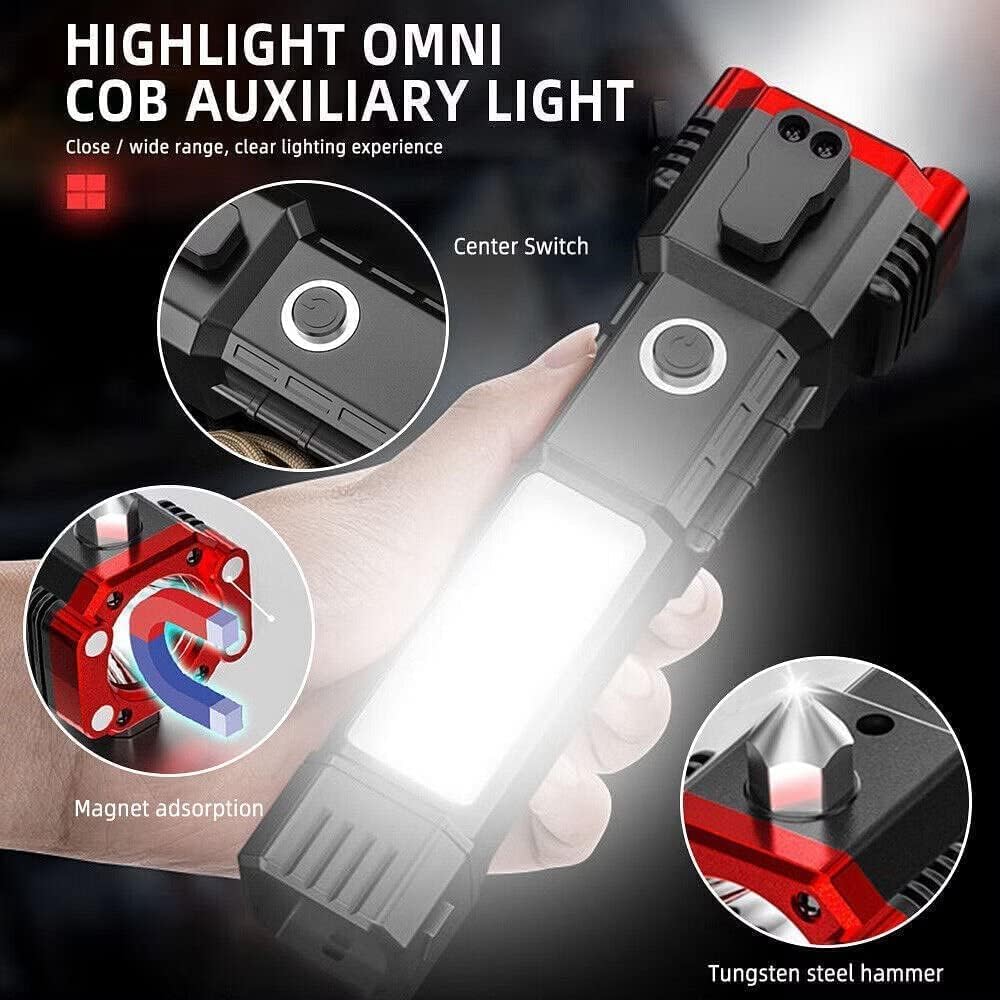 Giftock Torch Light,Led 3W Torch Light Rechargeable Torch Flashlight,Long Distance Beam Range Car Rescue Torch with Hammer Window Glass and Seat Belt Cutter Built
