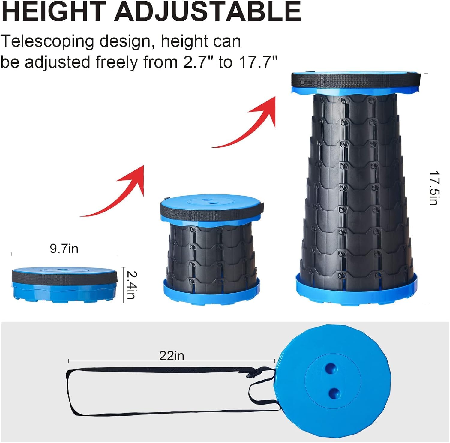 Giftock Upgraded Camping Stool Retractable Folding Stool,Collapsible Telescoping Stool Portable Stool with Max Load 200KGS for Adults for Indoor Outdoor Hiking Gardening Travel (Red)