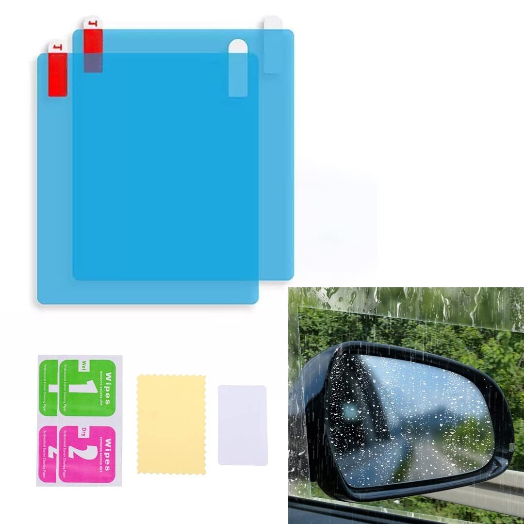 Giftock Universal Car Accessories Rear-View Mirror Waterproof Anti Fog Rainproof Anti-Water Protective Film Sticker for Car (Square - 2 PCs)