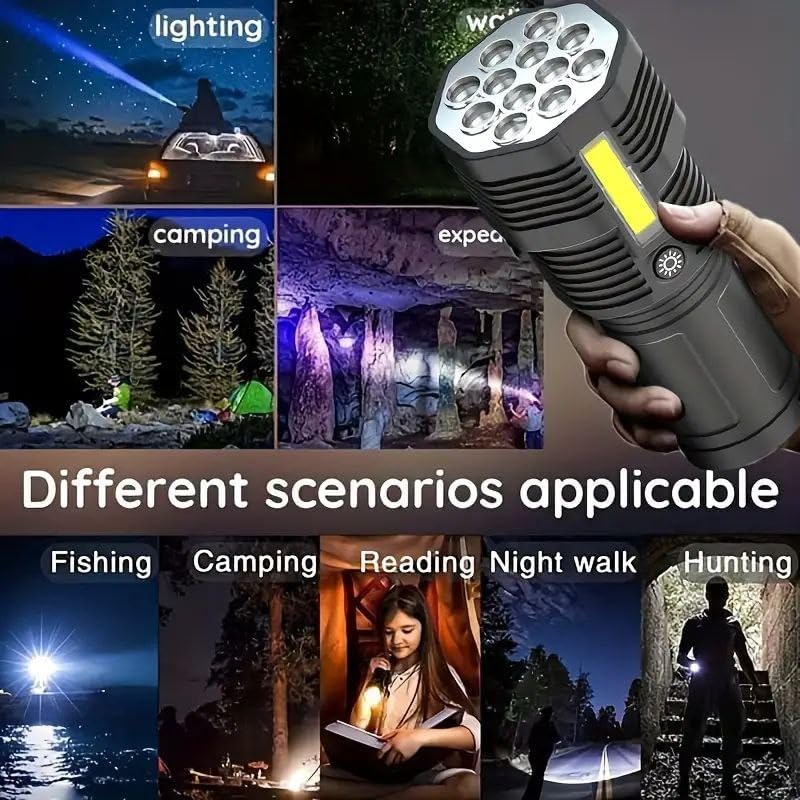 Giftock STORE 12 LED Flashlight COB Side Light USB Rechargeable Strong Light Flashlight