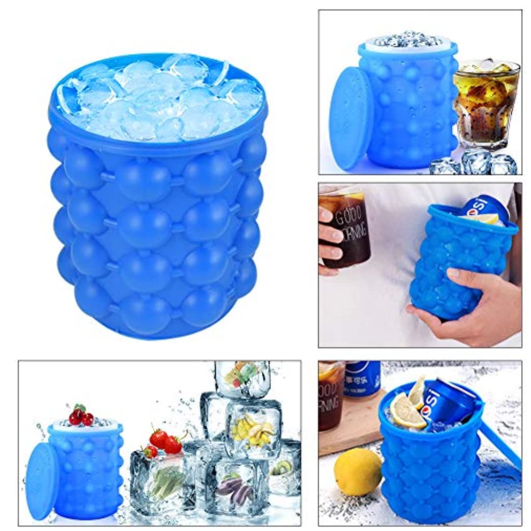 Giftock  Ice Cube Maker Mould Ice Tray, Silicone Ice Bucket, (2 in 1) Ice-Ball Makers for Home, Round Portable Ice Bucket for Frozen Whiskey, Cocktail, Beverages|Space Saving Ice Cube Maker for Party