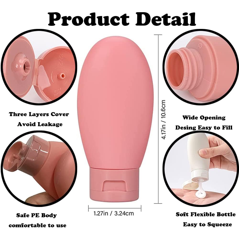 Giftock 3 Pcs Set of Travel Toiletries Bottles 60 ML Refillable Leakproof Empty Squeeze Bottles Container for Shampoo Conditioner Lotion Dispenser Bottle
