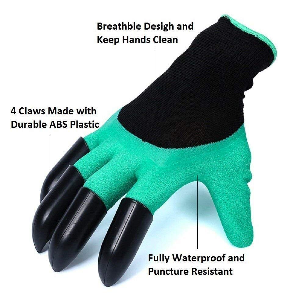 Giftock Heavy Duty Garden Farming Gloves Washable with Right Hand Fingertips ABS Claws for Digging and Gardening (Free Size, Green)(Acrylonitrile Butadiene Styrene, pack of)